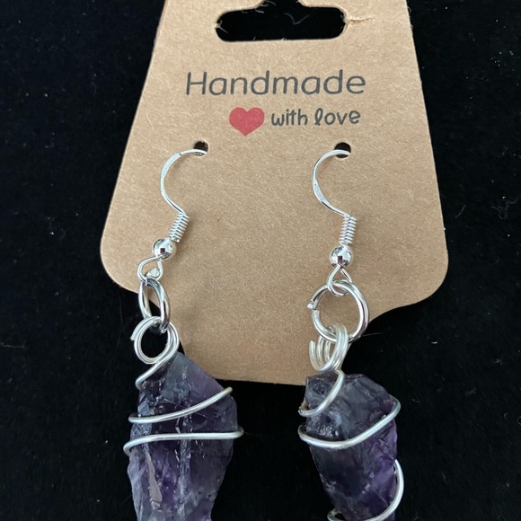 NWOT Amethyst crystal wrap earrings. Silver. 2.25”. Handmade - Picture 2 of 2